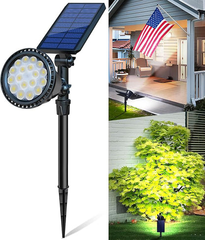 Solar Spot Lights Outdoor, Halloween Bright Solar Landscape Spotlights Waterproof 18LED 2-in-1 Solar Powered Flag Light Adjustable Auto On/Off Uplights for Flag Pole Garden Yard 1Pack (Cool White)