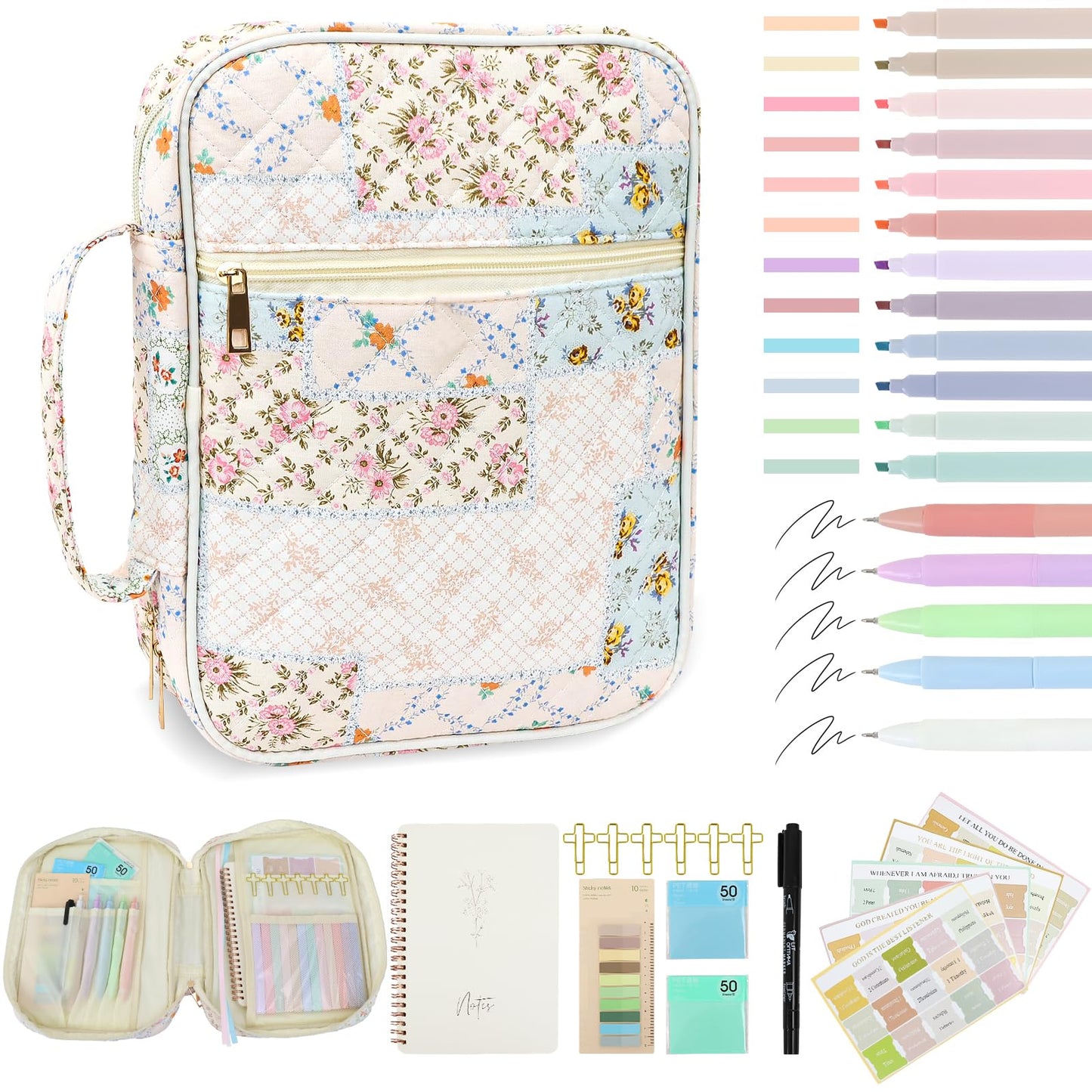 DRANSMIC Bible Cover Case for Women Large Bible Cover Bag Bible Study Supplies Accessories Bible Journaling Kit for Girls Women