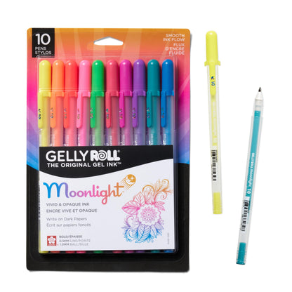 SAKURA Gelly Roll Moonlight 10 Gel Pens - Bold Point Ink Pen for Journaling, Art, or Drawing - For Art Gifts, Holiday Gifts & DIY Projects - Assorted Bright Ink - Bold Line - 10 Pack