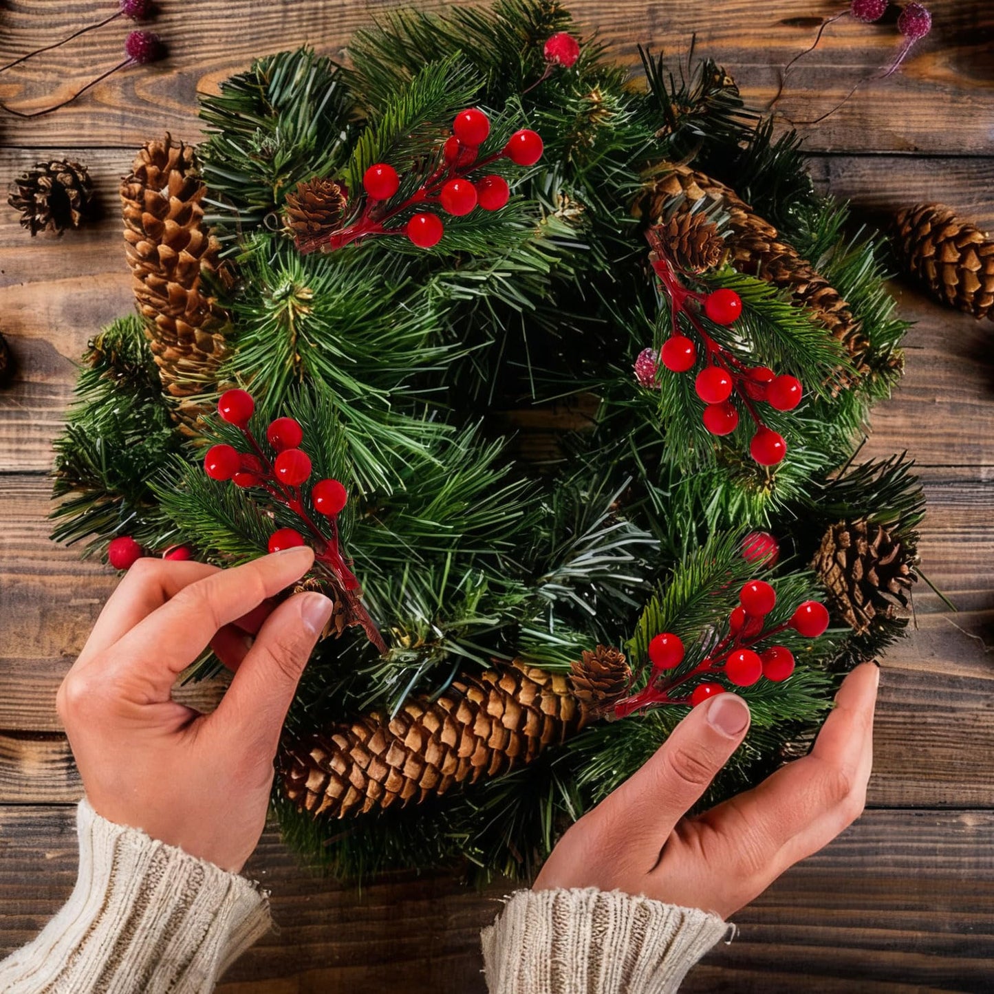 JOINCCI 25PCS Christmas Floral Picks - Artificial Greenery Stems with Pine Cones & Red Berries for DIY Xmas Wreaths, Garlands, Tree Decor, Holiday Centerpiece and Home Decor (8.66 Inch)