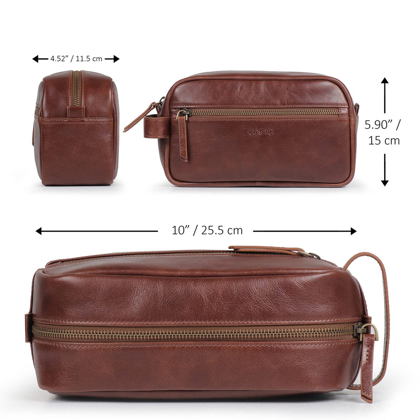 Londo Genuine Leather Travel Toiletry Bag – Makeup, Shaving Organizer, Dopp Kit for Men & Women, Durable & Stylish Travel Accessory