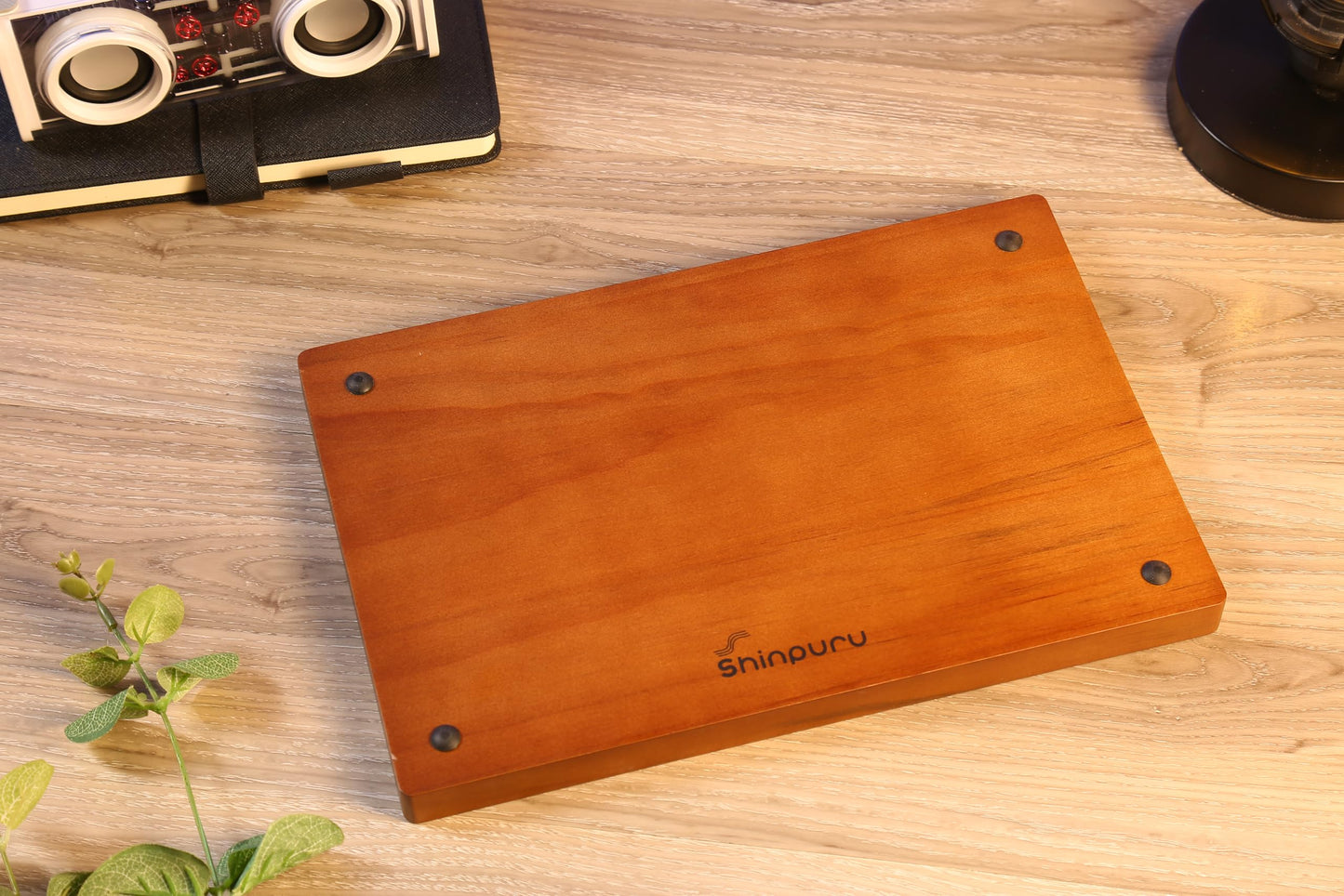 Shinpuru Wooden Valet Tray for Men, Nightstand Organizer with Leather Inlay, EDC Essentials Catchall Tray for Keys, Phone, Wallet, Watch, Earbuds - Bedside Desk Entryway Tray (Wood-Full)