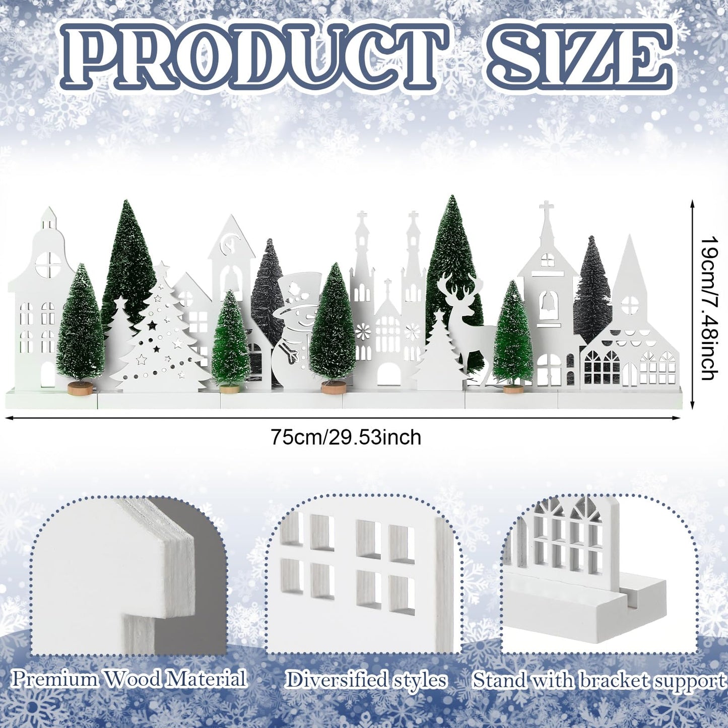 Kathfly 16 Pcs Christmas Village Set with White Base Christmas Village Houses Include Wooden Houses Tree Elk Cedar Pine and Snowmen Farmhouse Tabletop Decor for Decorative Signs Plaques Centerpieces