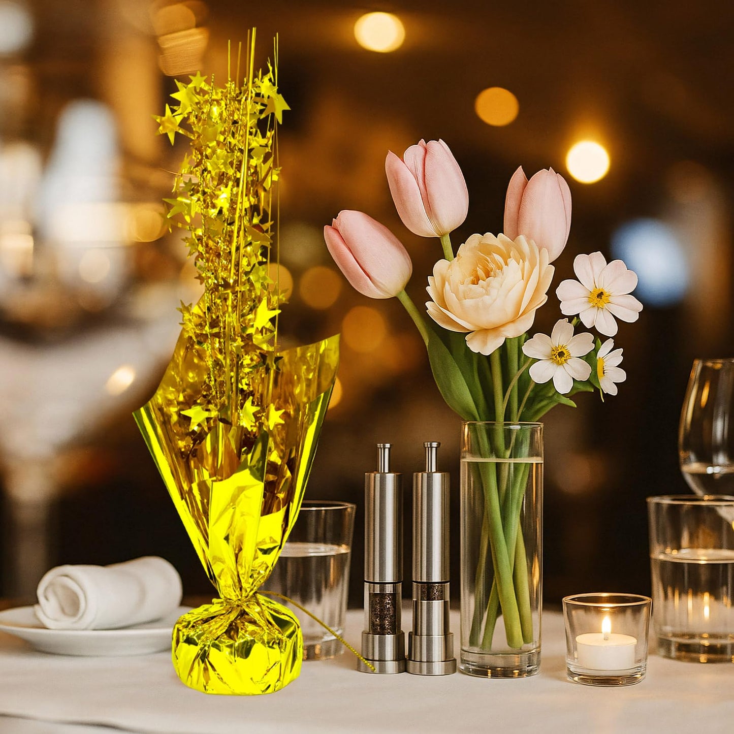 6 Pcs Gold Table Decorations Metallic Foil Spray Centerpiece Star Table for Party Birthday Wedding Anniversary Graduation Holiday Supplies Decor New Years