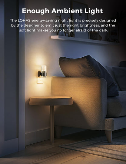 L LOHAS LED Night Light,Dimmable Night Lights Plug into Wall, 2 Pack Acrylic Nightlights with 0-100 LM Adjustable Brightness, 3000K Plug in Night Light with Dusk to Dawn Sensor, for Bathroom Hallway