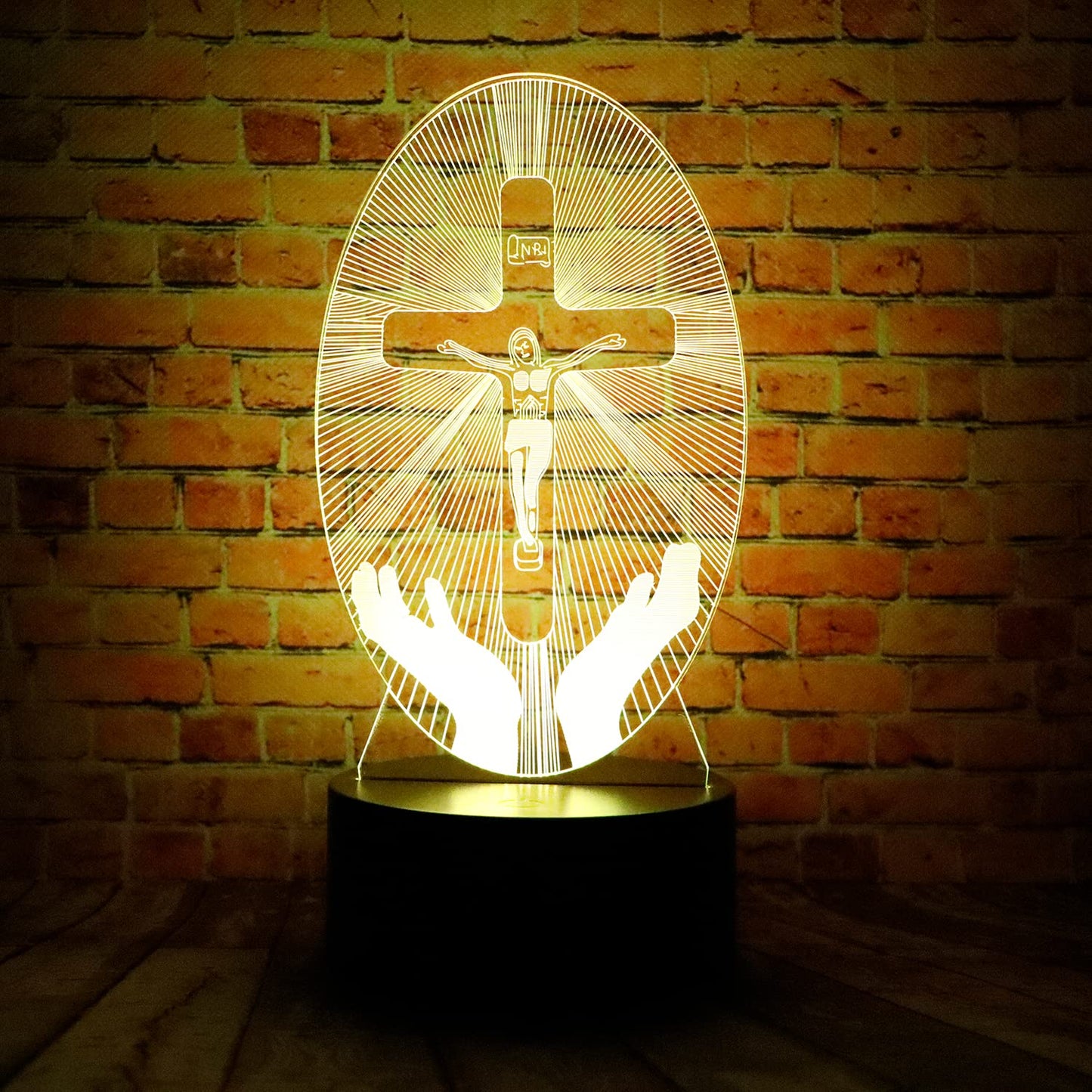 junnire Christ Jesus Cross 3D LED Visual Bedroom Decor Sleep Night Light