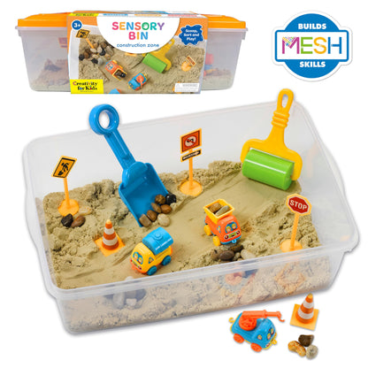 Creativity for Kids Sensory Bin: Construction Zone Playset - Preschool Learning Activities, Excavator Toys for Boys Ages 3-5+, Outdoor Toys and Gifts for Kids