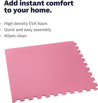 EVA Foam Floor Tiles - 1/2 Inch Thick Interlocking Mats for Indoor Gym & Home Use | 24" x 24" Pink, 16 Sq Ft (4 Tiles)
