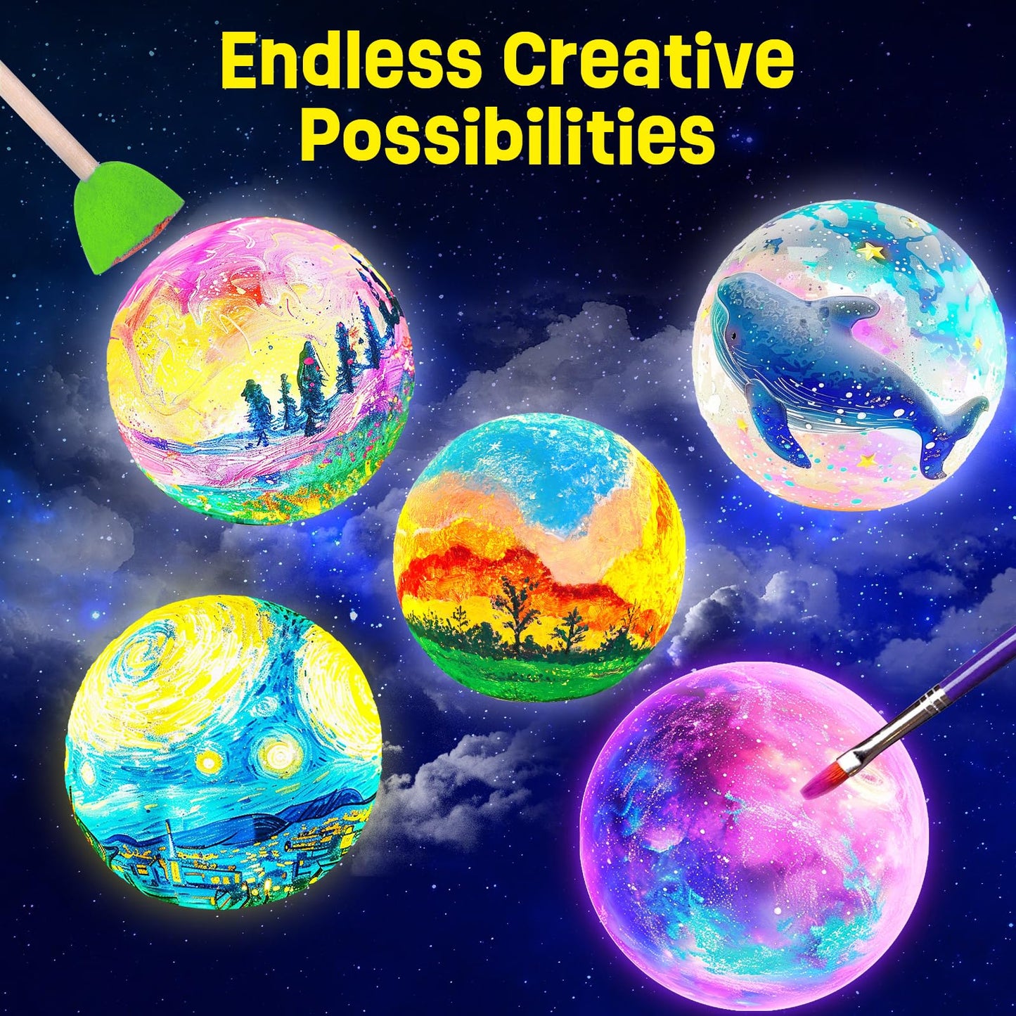 Paint Your Own Moon Lamp Kit, Cool Gifts DIY 3D Moon Night Light, Arts and Crafts for Kids Ages 8-12, Space Art Supplies Craft Kits, Girls Boys Birthday Easter Gifts for Kids Ages 3 4 5 6 7 8-12+