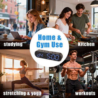 LUDESENIMUE Gym Timer Clock for Home Gym - Portable Workout Timer with 7 Ready-to-Use Modes, 50-Hour Long Battery, Strong Magnetic Base & Clear Display - Ideal for HIIT, Boxing, Outdoor Training