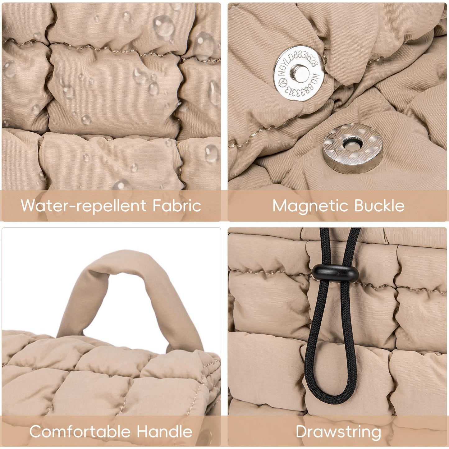 CLUCI Puffy Quilted Backpack for Women, Casual Lightweight Daypack for Women Travel (Khaki)