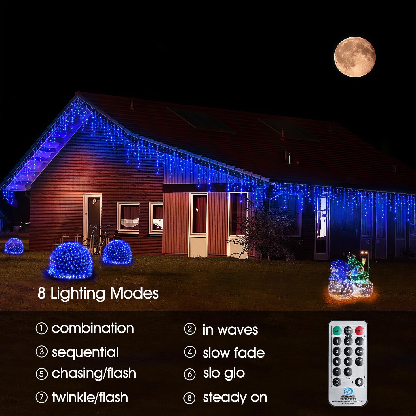 WBao Icicle Lights Outdoor, 432 LED 33FT Christmas Lights With 81 Drops, Remote Control, 3 Timer Settings, 8 Modes, Waterproof, Connectable for Wedding, Holiday Eaves Decor, Blue