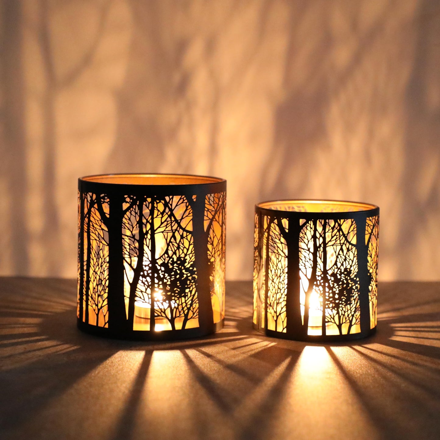 Set of 2 Tealight Candle Holder, Candle Holder with Pattern of Trees Forest, Romantic Mosaic Tea Light Holder Cup for Table Centerpieces, Christmas, Birthday Party, Home Decor