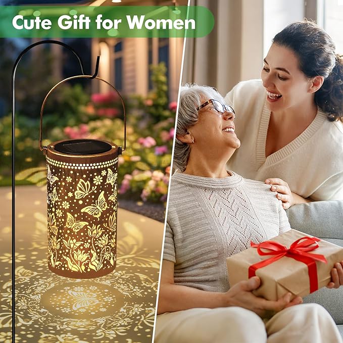 Fabuday Butterfly Solar Lantern Gift for Women - Outdoor Epiphyllum Lanterns Waterproof for Patio, Yard, Porch and Pathway, Hanging Outside Garden Decor with Solar Power Lights