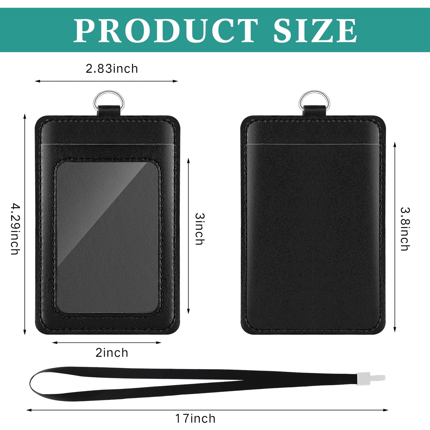 Ireer 48 Pcs ID Badge Holder with Lanyard, PU Leather Card Holder Vertical with Clear ID Access Card Window, Slot for Office Work, School Student, Black