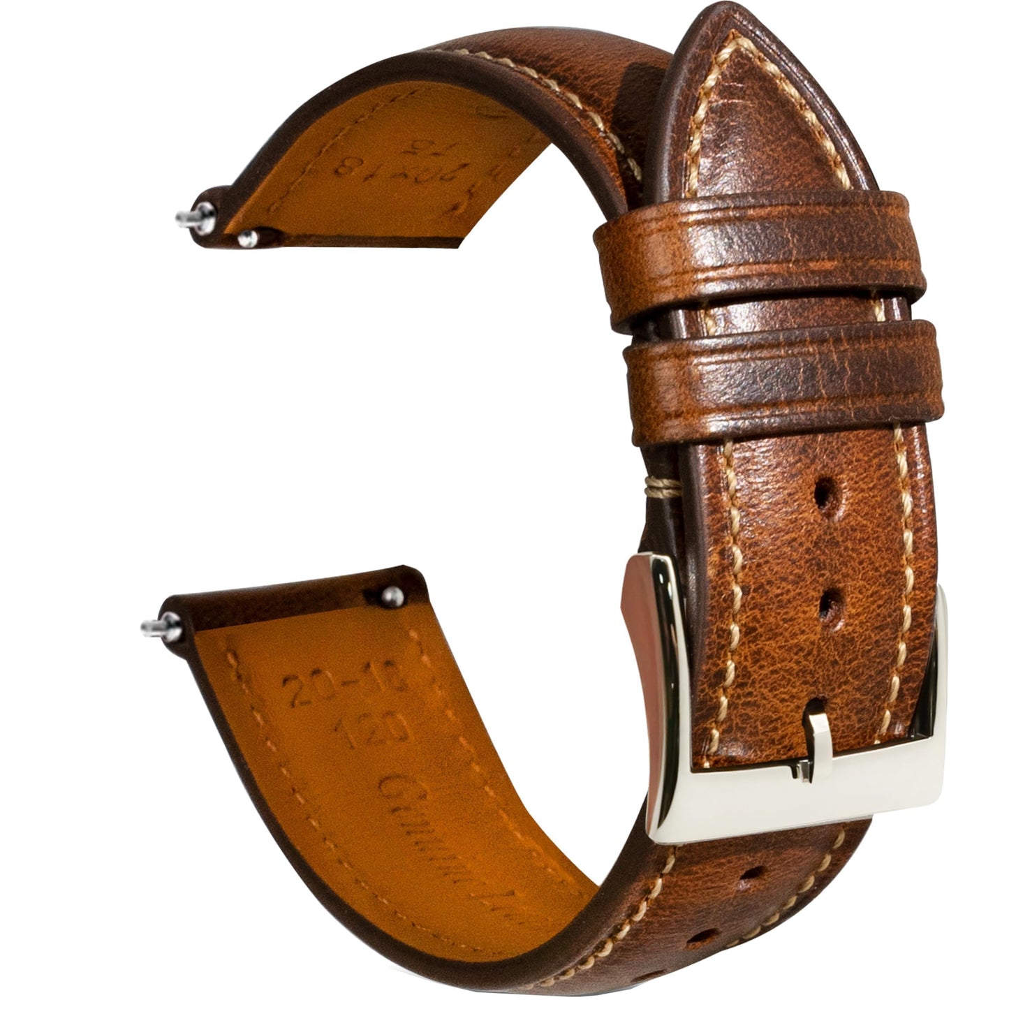 Gomvadr Quick Release Leather Watch Bands for Men 14mm 16mm 18mm 19mm 20mm XL 21mm 22mm XXL 24mm ,Vintage Oil Wax-tanned Pull-up Men's Watch Bands Replacement Leather Watch Straps for Men Women(Cognac with Contrast Stitch, 18mm-Regular)