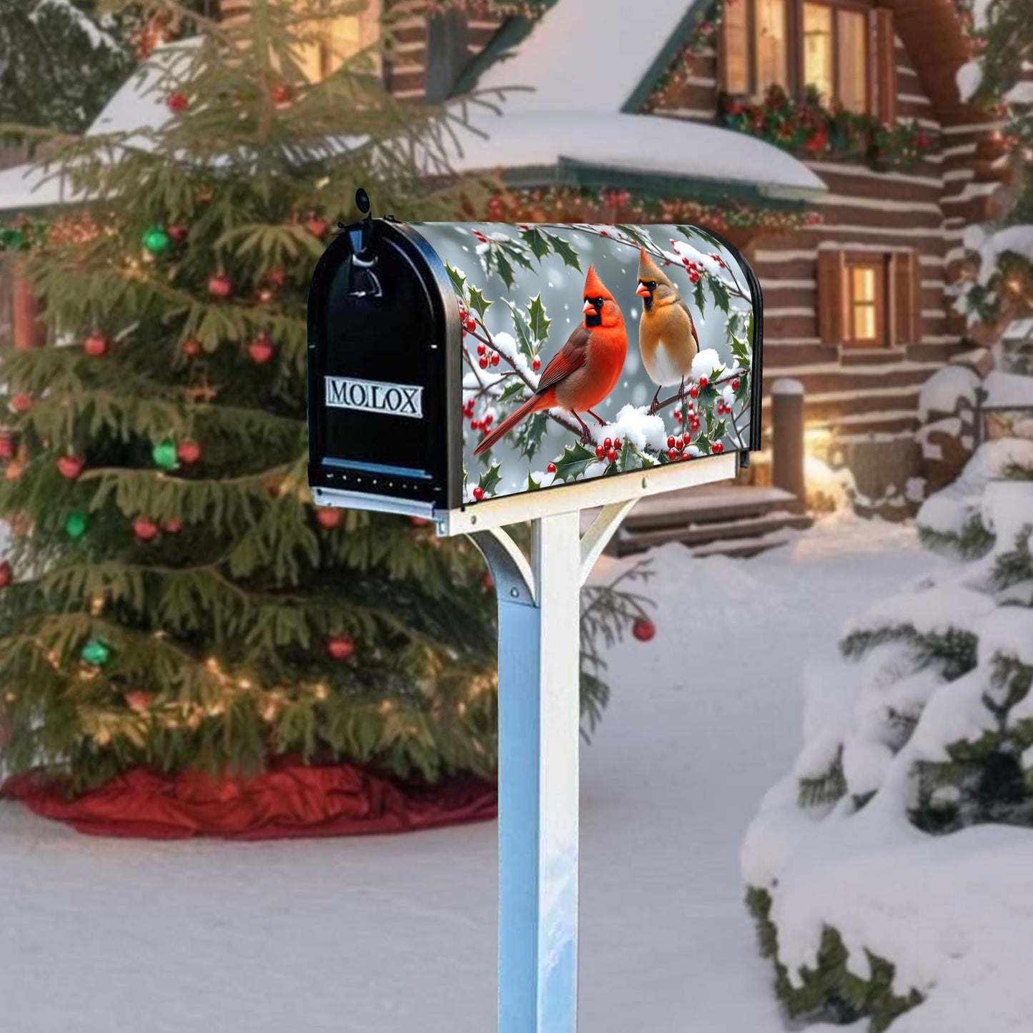 Winter Cardinal Birds Mailbox Cover - Magnetic Standard Size 18" X 21" - Christmas Mailbox Cover Decor for Home Garden Yard Post Letter Box