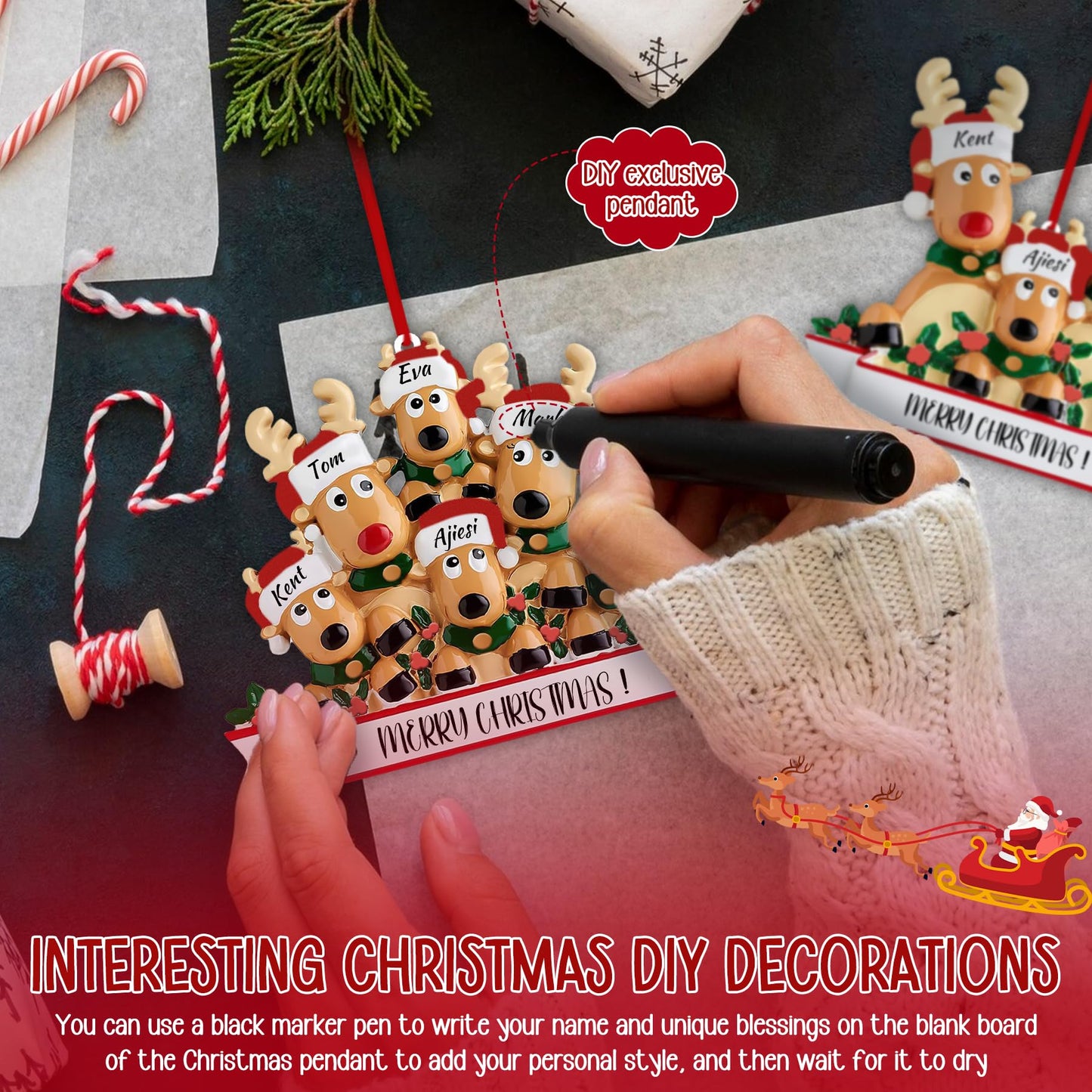 Personalized Reindeer Christmas Ornaments 2025, DIY Resin Elk Deer Family Ornaments with Custom Name, Tree Decorations, 3D Customized Christmas Ornament Gifts (Family of 3)