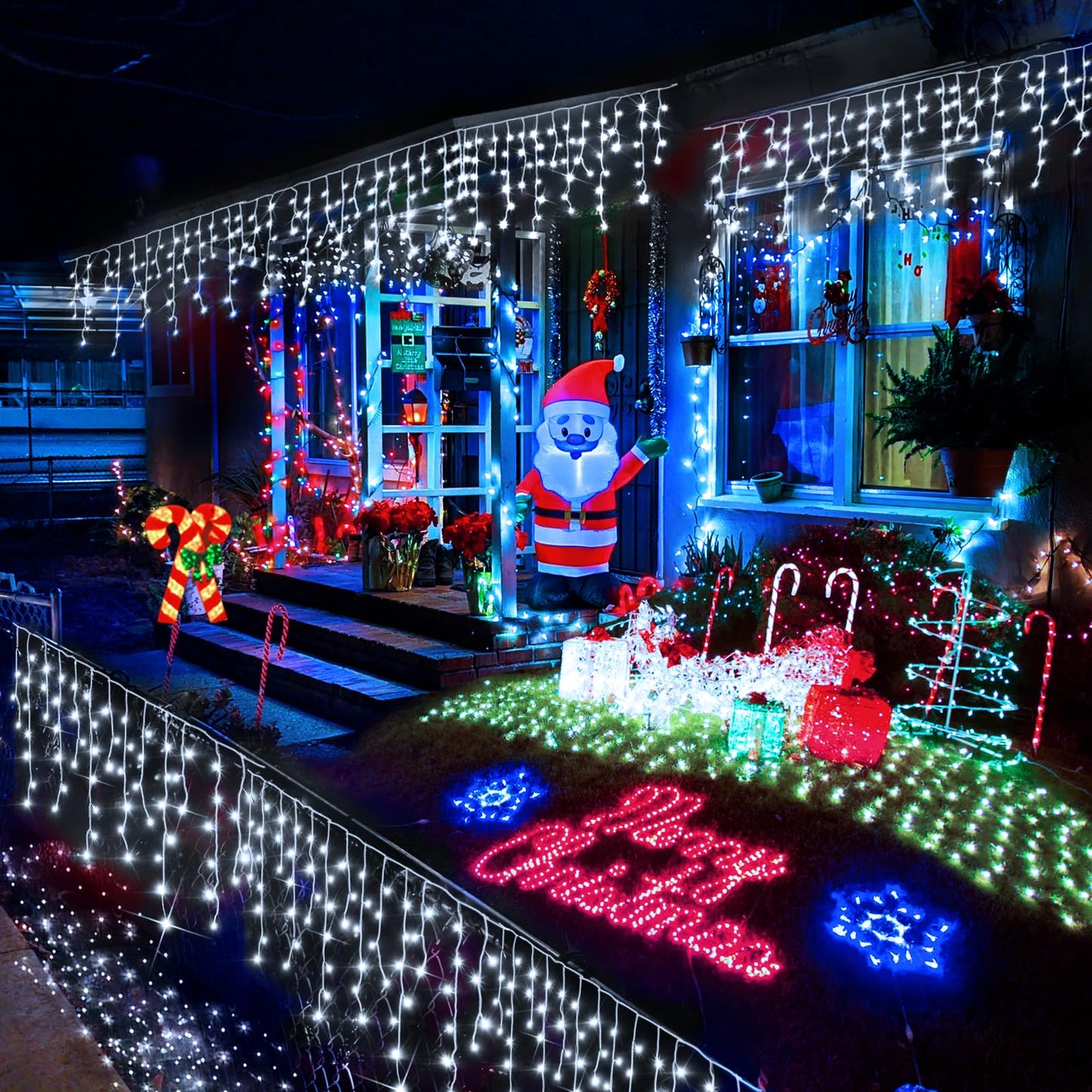 Christmas Lights Outdoor, 2 Pack Total 98FT 960 LED Ice Lights for Outside with 180 Drops Clear Wire 8 Modes Timer, Plug in Waterproof for Holiday Eaves Yard Roof Party Christmas Decor (Cool White)