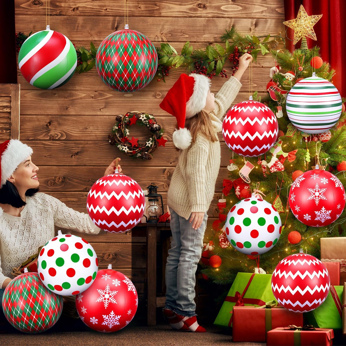 12 Pcs 12 Inch Inflatable Christmas Ball Ornaments Large Christmas Hanging Tree Ornaments Blow up PVC Christmas Balls Decorations for Xmas Porch Yard Lawn Holiday Party Decor