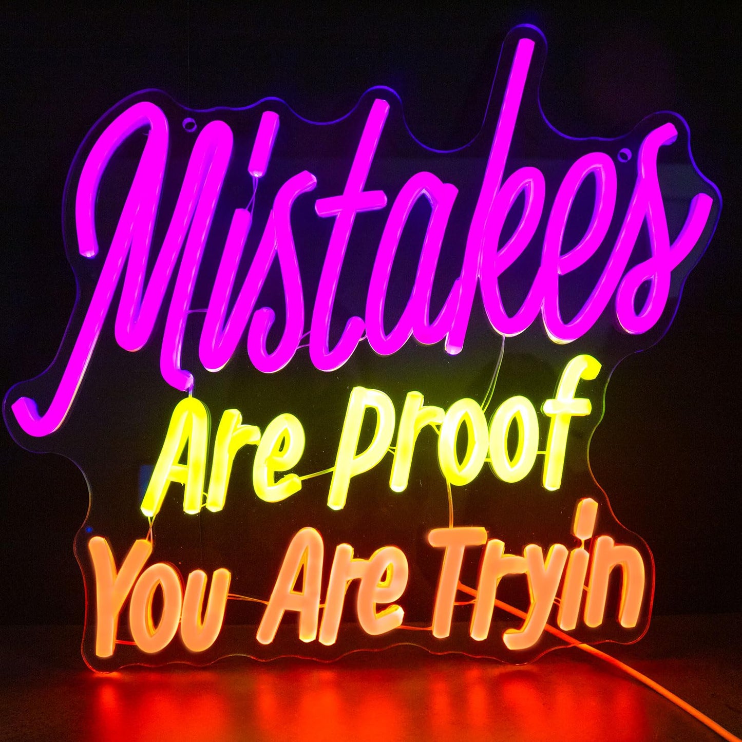 Mistakes Are Proof You Are Trying Neon Sign, Dimmable Neon Sign USB Powered LED Light, Motivational for Classroom Office Room Bedroom Living Room Sign, Graduation Gift 12.99 x 12.99"
