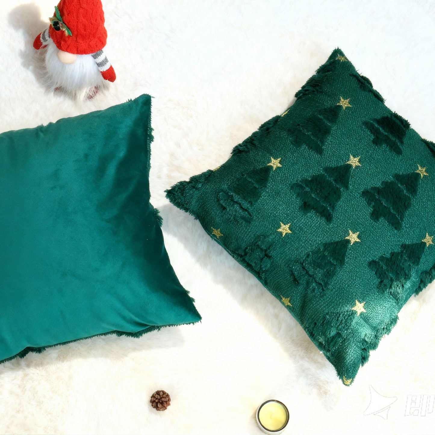 Mieoyue Christmas Pillow Covers 18x18 Set of 2,Xmas Decorations Green Christmas Tree Throw Pillow Covers Winter Home Decor