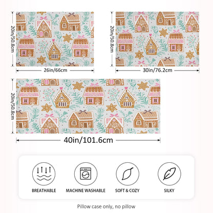 Dalzium Christmas Satin Pillowcase for Hair and Skin, Gingerbread Houses and Stars Silk Pillow Case Soft and Cozy Body Pillow Covers Queen Size with Envelope Closure, M