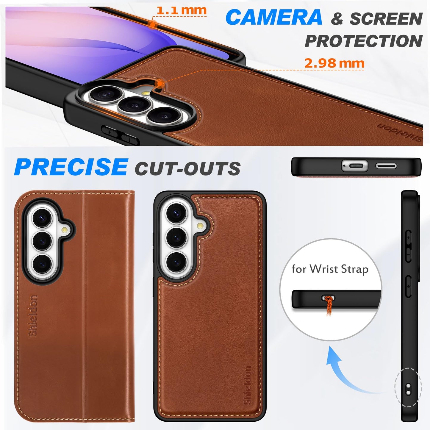 SHIELDON Detachable Wallet Case for Galaxy S26 6.3-inch, Genuine Leather, 2-in-1, Wireless Charging, Magnetic Closure, RFID Blocking Credit Card Slot, Kickstand, Full Protective Cover - Retro Brown