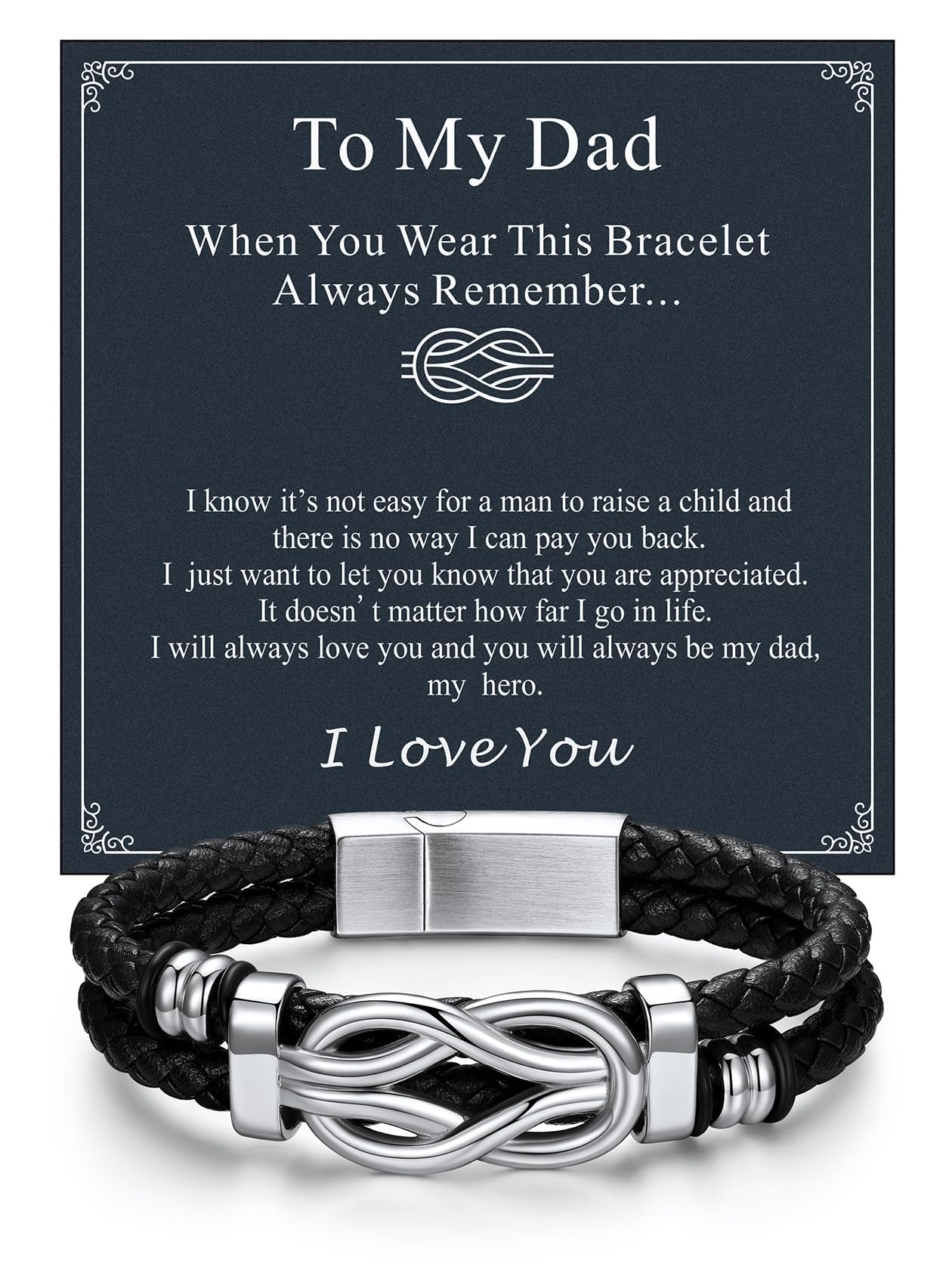 ChainsHouse Inspirational Gifts Bracelets for Men with Message Cards 8.3 Inches Braided Beaded Leather Square Knot Cuff Bracelet Birthday Gift for Dad