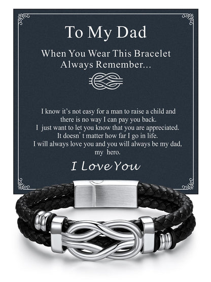 ChainsHouse Inspirational Gifts Bracelets for Men with Message Cards 8.3 Inches Braided Beaded Leather Square Knot Cuff Bracelet Birthday Gift for Dad