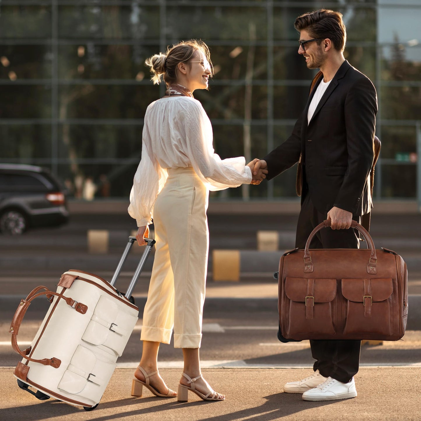 Garment Bags for Travel, 2-in-1 Convertible Rolling Duffle Bag with Wheels, Modern Carry-on Travel Bag for Suits, Foldable Suit Bag, Telescopic Handle, Hanging Hook