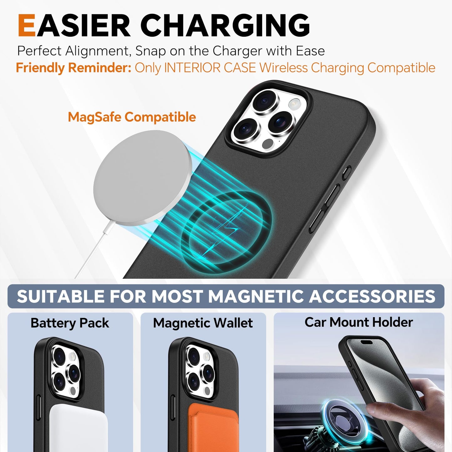 TUCCH Case Wallet for iPhone 15 Pro, Detachable Stand RFID Blocking 4 Card Slot Wireless Charging Shockproof Case, 2-in-1 Magnetic PU Leather Removable Folio Compatible with iPhone 15 Pro 6.1", Black