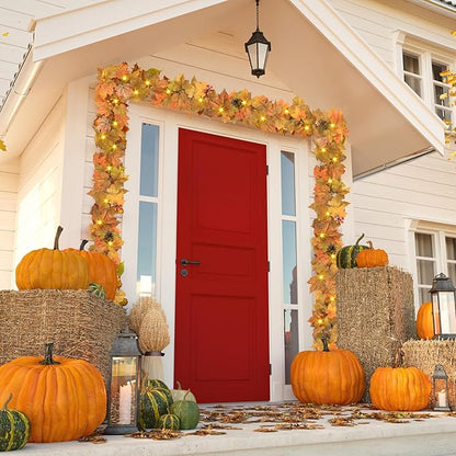 6 Ft Artificial Fall Garland with Lights - Autumn Maple Leaf f Thanksgiving Decor Hanging Vine Autumn Foliage Garland Used for Home Wedding Party Decor
