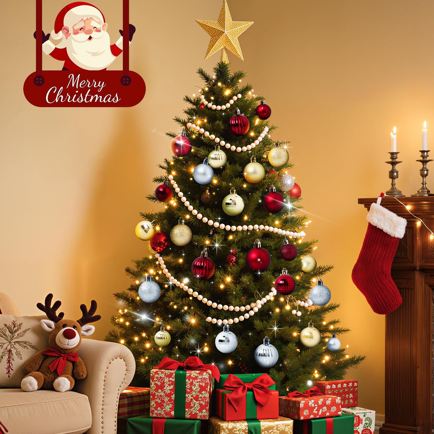 TranquilBliss 36 Pcs-1.57" Christmas Ball Ornaments, Shatterproof Hanging Balls, Tree Decorations for Xmas Tree, Wreath Decor, Holiday Party, Burgundy