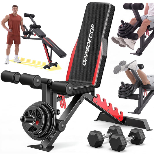 1200LBS Workout Bench with 3-Level Adjustable & Removable Leg Extension/Leg Curl, Adjustable Weight Bench for Home Gym, Incline/Flat Bench Press Full Body Workout, Universal Fit for All Body Types
