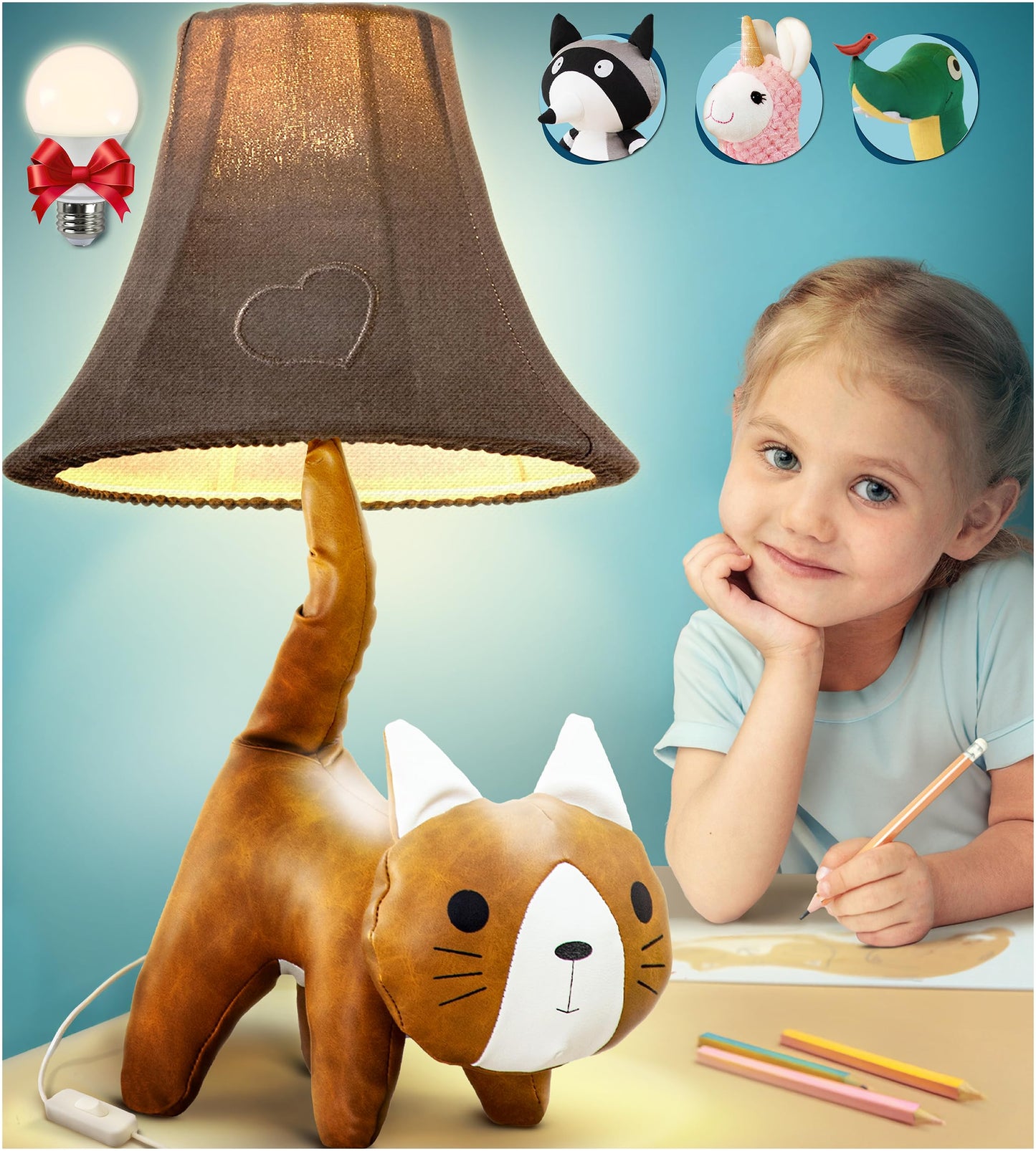 Cat Lamp for Girls Bedroom - 20", Animal Lamp for Kids Room - Cute Christmas Gifts, Birthday Gifts for All Ages: Toddler Boys, Children, Grandkids 3 4 5 and Up Years Old, Sister, Brother, Sibling