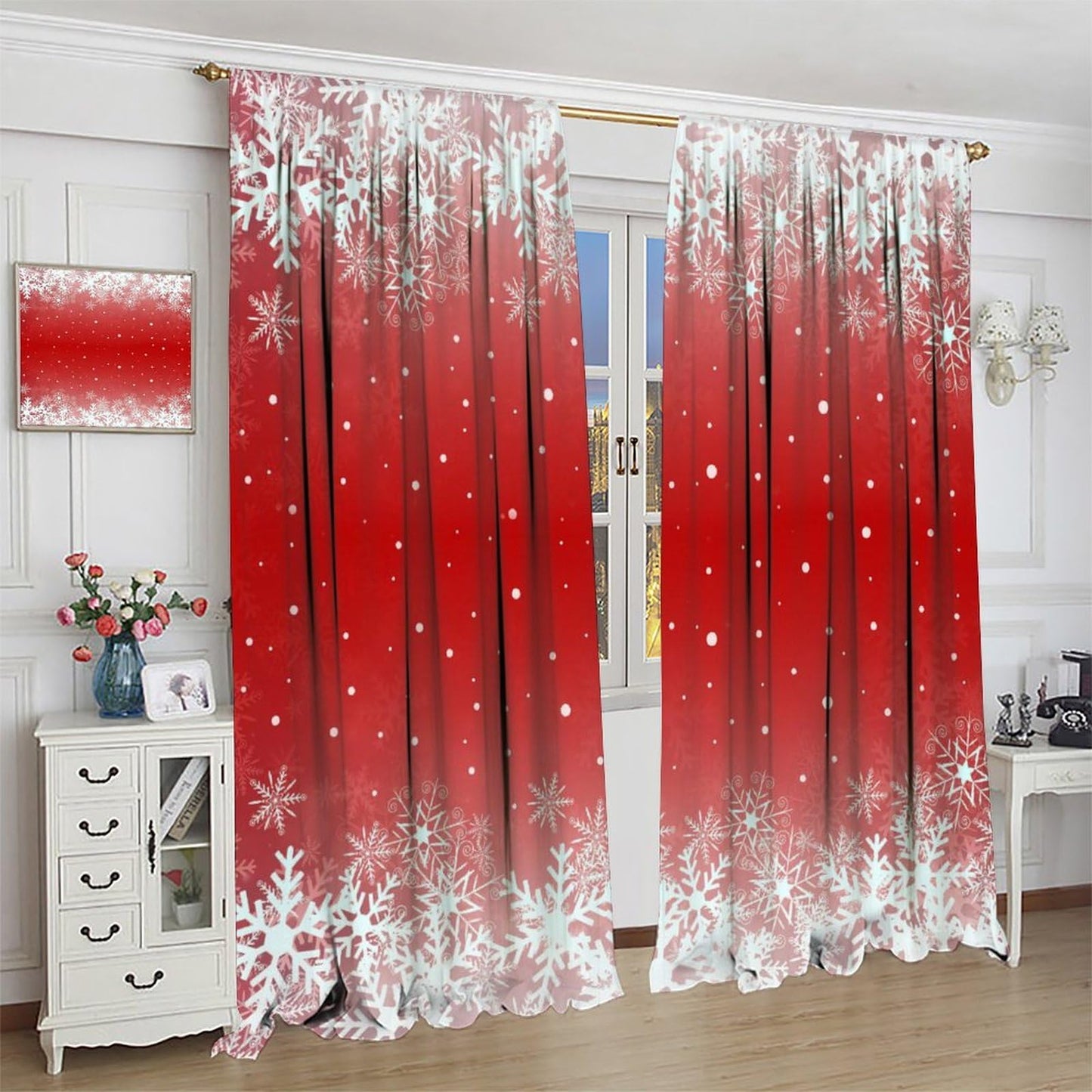 FengMingRui Merry Christmas Snowflakes Curtains for Happy Festival Living Room Bedroom Home Decor Window Drapes 52" W X 84" L