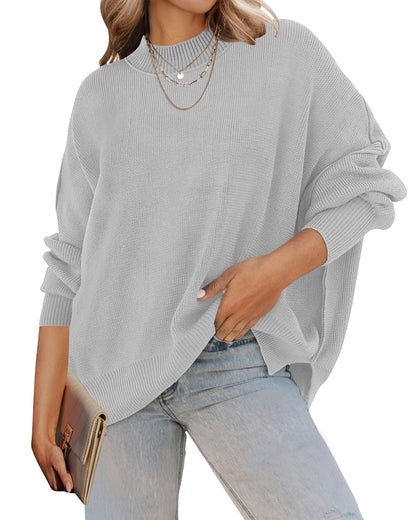 ZESICA Women's Fall 2025 Casual Long Sleeve Crew Neck Side Slit Oversized Ribbed Knit Pullover Sweater Tops