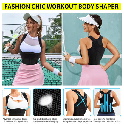 URSEXYLY Back Brace For Women Waist Trainer Vest Tummy Control Body Shaper Back Straightener Posture Corrector Spinal Neck Shoulder Support Adjustable Posture Trainer(M,Black)
