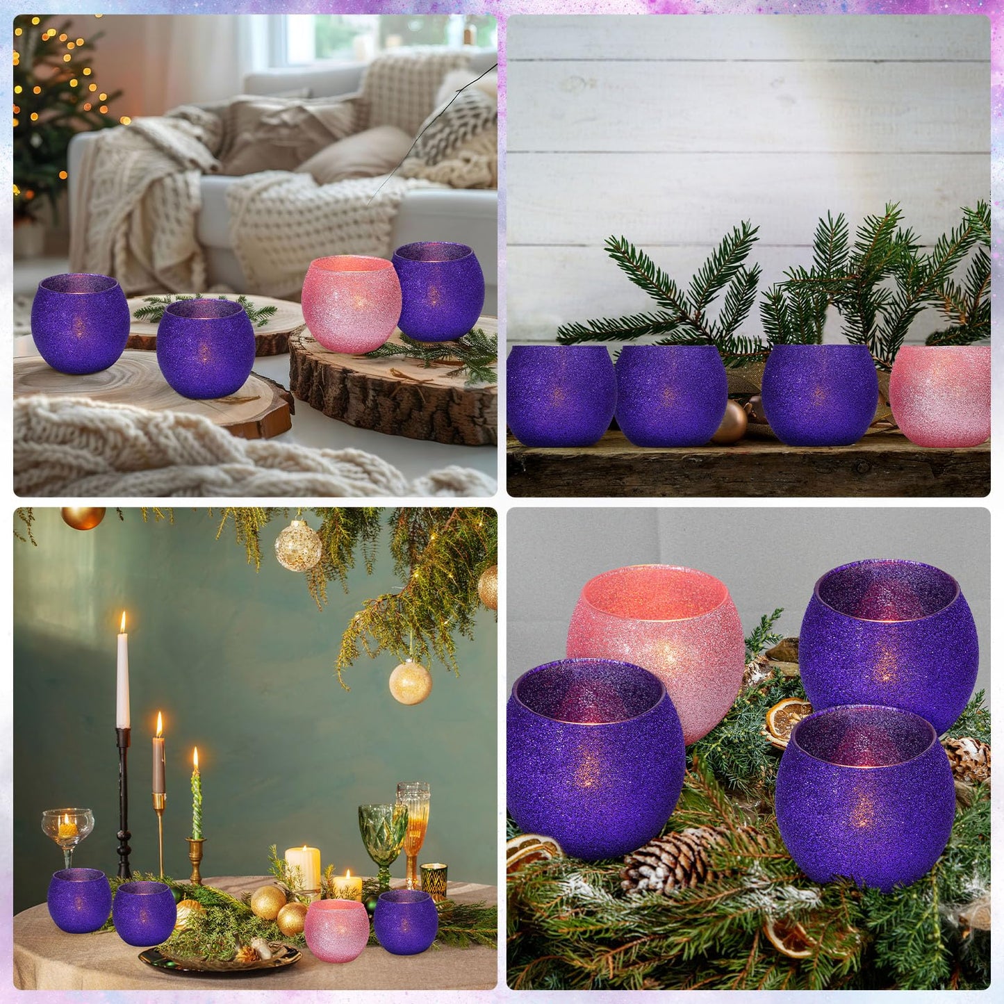 Mumufy 4 Set Christmas Advent Candle Holders Glass Tealight Votive Candle Holders for Tabletop Centerpiece Christmas Table Decorations Gifts