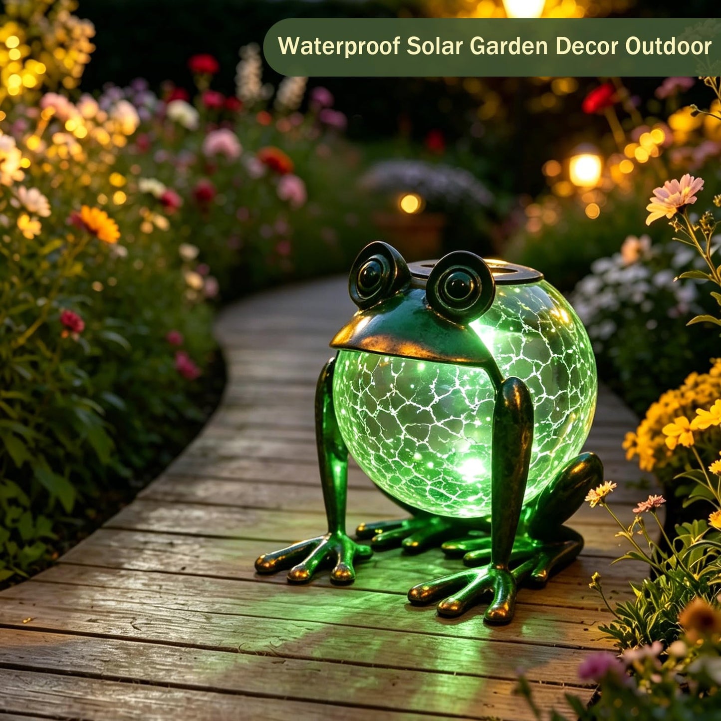 Solar Garden Lantern Waterproof LED Frog Solar Lights Outdoor Decorative Tabletop Lanterns Lamp for Pool Decor and Yard Patio Table Decoration or Mother's Day Gifts