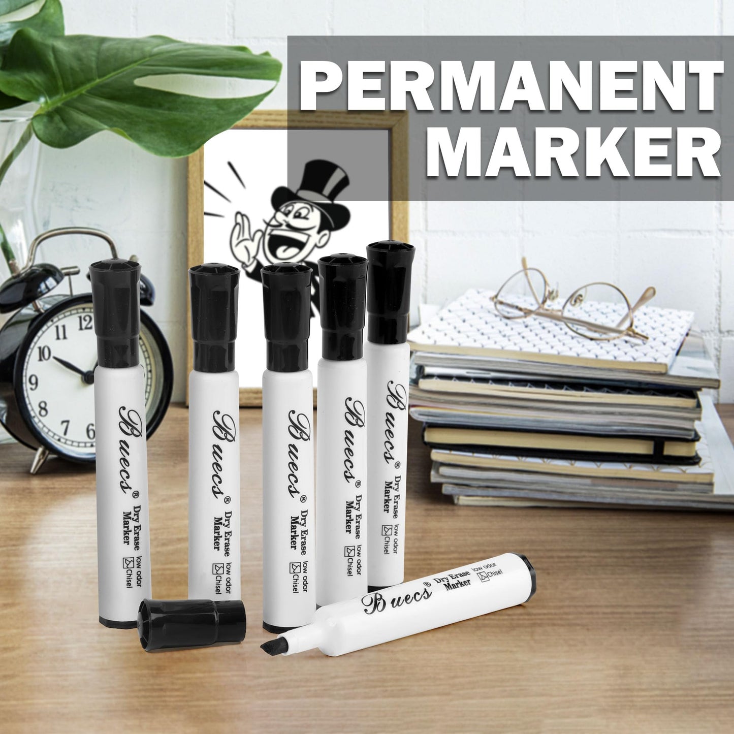Buecs Black Dry Erase Markers, Low-Odor, 80 Count, Chisel tip, Perfect for Writing on Whiteboards, Dry-Erase Boards, Glass, Office Supplies
