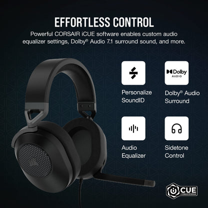 Corsair HS65 Surround Multiplatform Wired Gaming Headset – Dolby Atmos – SonarWorks SoundID – iCUE Compatible – PC, Mac, PS5, PS4, Xbox, Nintendo Switch, Mobile – Carbon