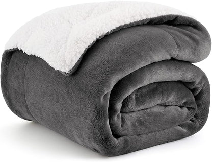 Bedsure GentleSoft Sherpa Fleece Throw Blanket Twin Size for Couch - Thick and Warm Throw for Men, Soft Fuzzy Plush Twin Blanket for Winter, Charcoal, 60x80 Inches