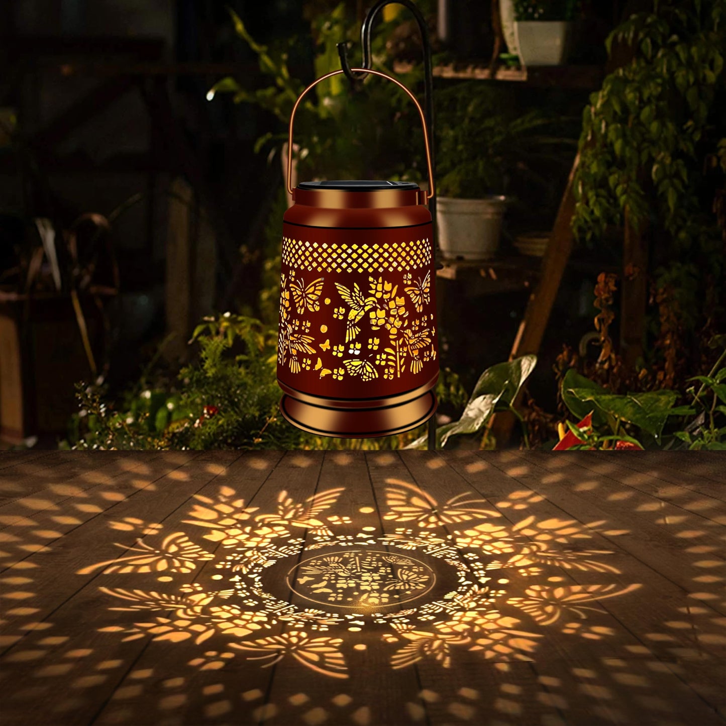 KY&BOSAM Solar Lanterns Outdoor Waterproof LED Hummingbird & Butterfly Lantern Garden Decor Birthday Gift for Women Mom Metal Hanging Decorative Light for Patio Yard Lawn Backyard Front Porch Bronze