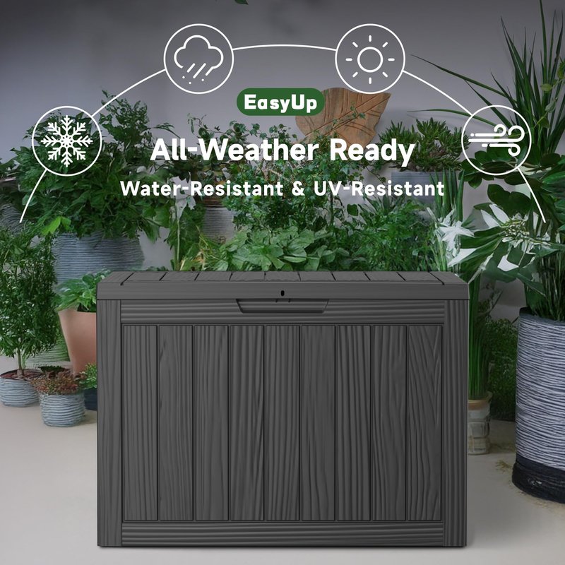 EasyUp 55 Gallon Deck Storage Boxes Outdoor Waterproof, Resin Small Lockable Storage Box, Outdoor Deck Box for Patio Cushion Funiture, Pool Accessories, Garden Tools (Black, 55 Gallon)