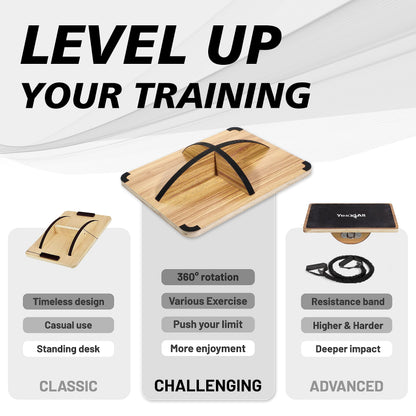 Yes4All 360 Degree Rotation Rocker Wooden Balance Board, Anti-Slip Wobble Board for Physical Therapy, Advanced Balance Training & Fitness Exercises