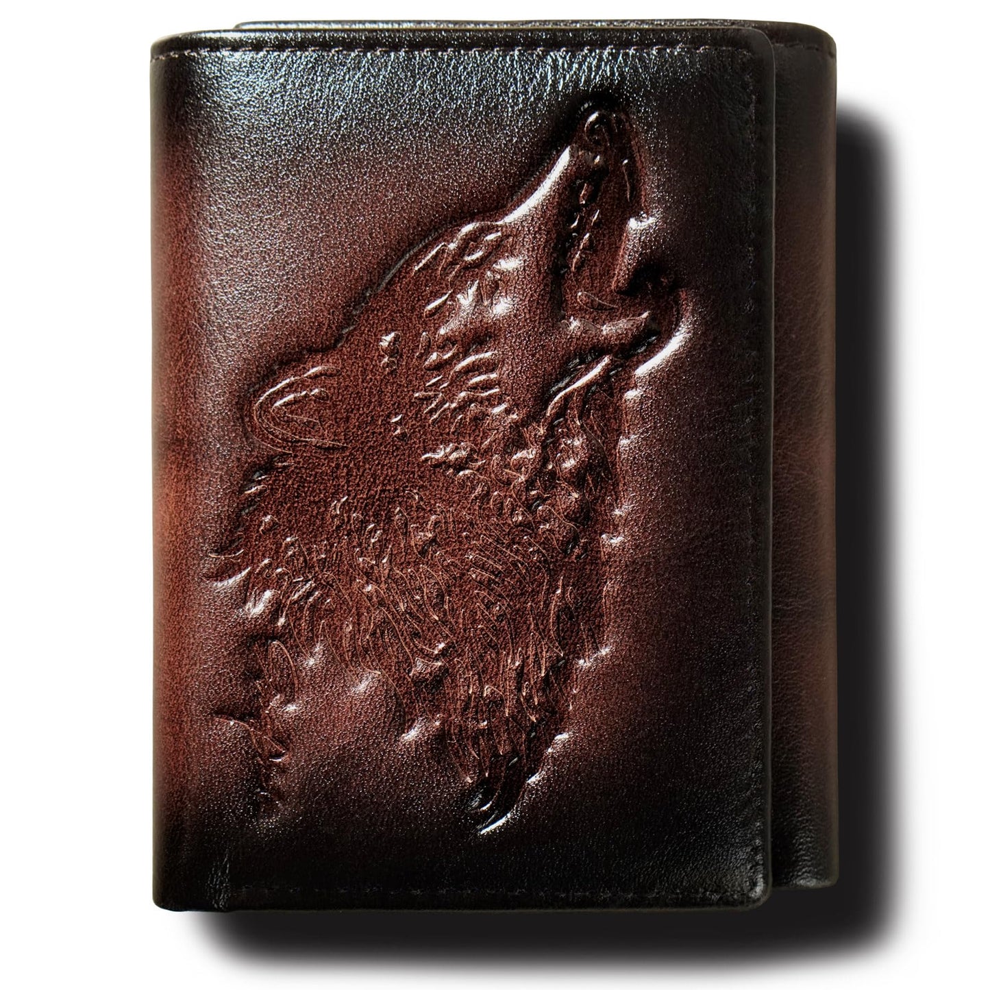 skneephate Men's Trifold Wallet,Wolf Wallets For Men Leather,Rfid Blocking,Gifts For Him Husband (coffee)