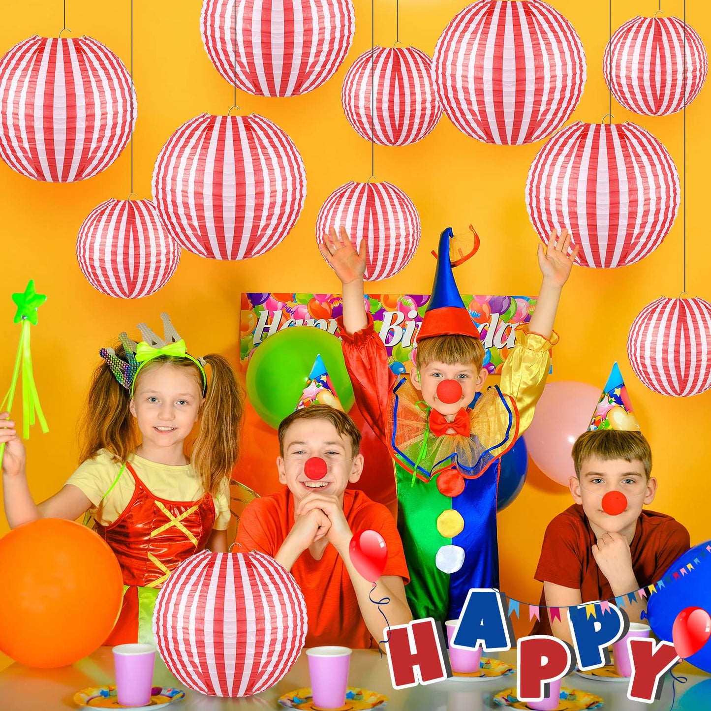 Hortsun 12 Pcs Carnival Circus Decorations Red and White Stripes Paper Lanterns Chinese Hanging Paper Lanterns for Carnival Circus Wedding Birthday Party Baby Shower Home Decoration