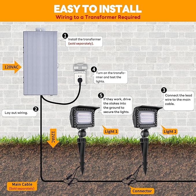 Gardenreet Low Voltage Flood Lights - 12W LED Wall Wash Landscape Lights, Outdoor 12V Hardwired Waterproof Aluminum, Warm White Angle Adjustable Brown Lighting for Yard Tree Patio House 4 Pack